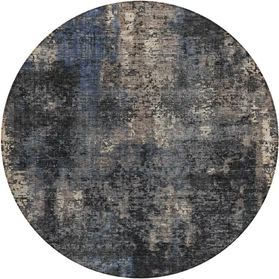 8' Charcoal Gray And Silver Round Abstract Washable Indoor Outdoor Area Rug Photo 2