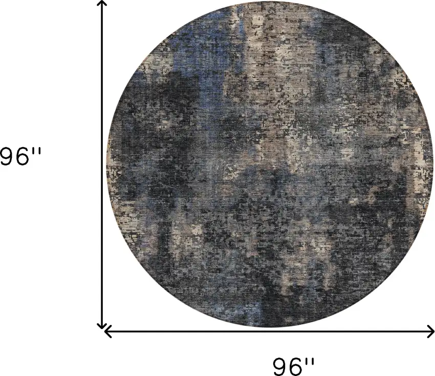 8' Charcoal Gray And Silver Round Abstract Washable Indoor Outdoor Area Rug Photo 3
