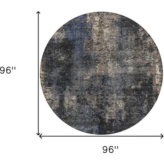 8' Charcoal Gray And Silver Round Abstract Washable Indoor Outdoor Area Rug Photo 3