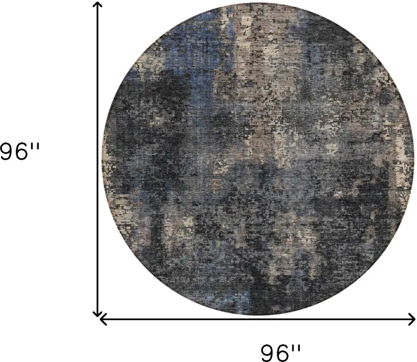 8' Charcoal Gray And Silver Round Abstract Washable Indoor Outdoor Area Rug Photo 3