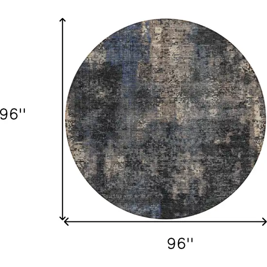 8' Charcoal Gray And Silver Round Abstract Washable Indoor Outdoor Area Rug Photo 3