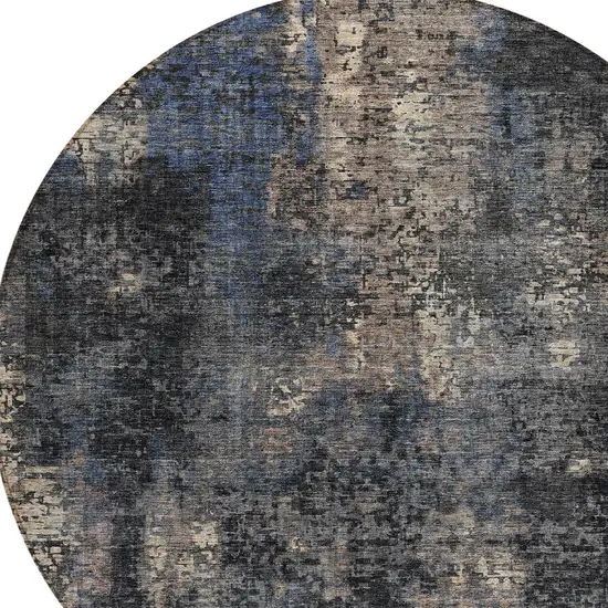 8' Charcoal Gray And Silver Round Abstract Washable Indoor Outdoor Area Rug Photo 4
