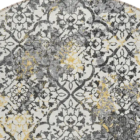 8' Charcoal Gray And Silver Round Floral Washable Indoor Outdoor Area Rug Photo 6