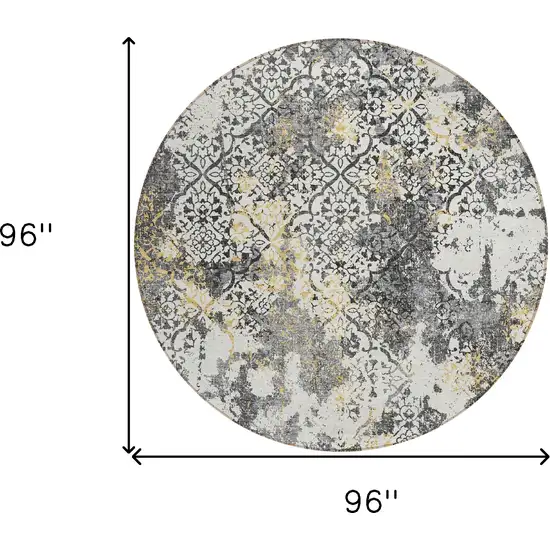 8' Charcoal Gray And Silver Round Floral Washable Indoor Outdoor Area Rug Photo 9