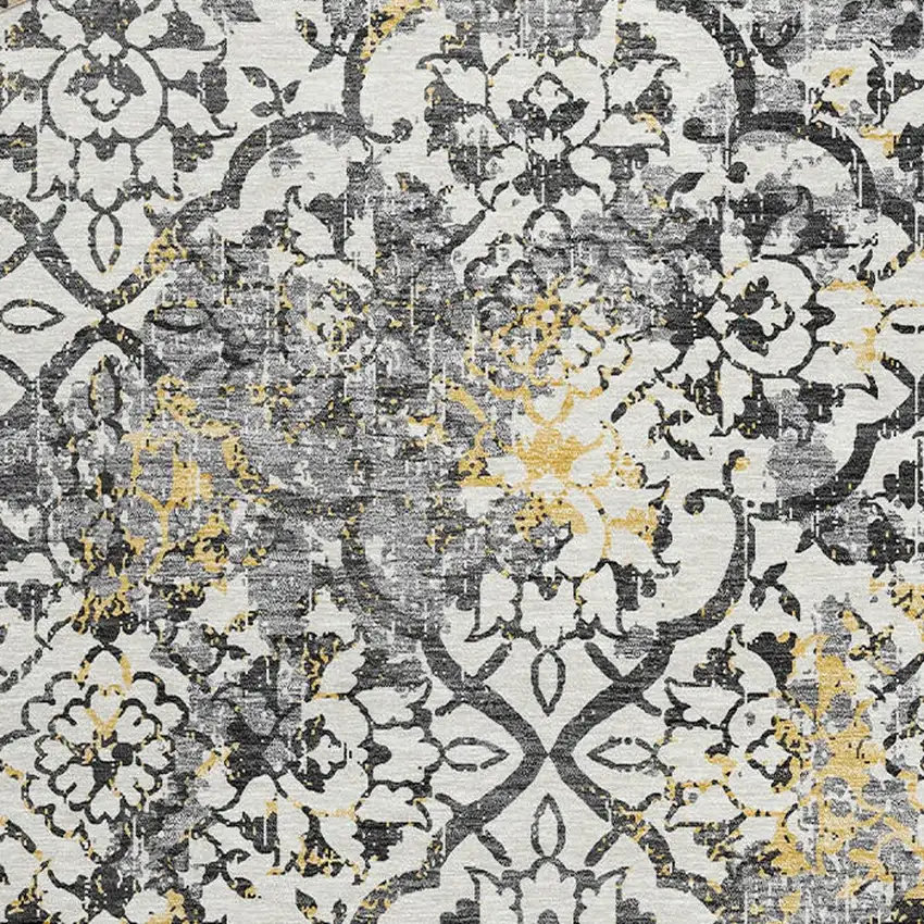 8' Charcoal Gray And Silver Round Floral Washable Indoor Outdoor Area Rug Photo 5