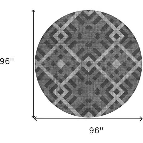 8' Charcoal Gray And Silver Round Geometric Washable Indoor Outdoor Area Rug Photo 3