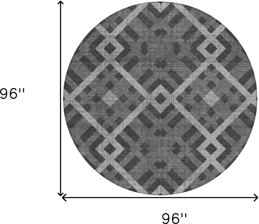 8' Charcoal Gray And Silver Round Geometric Washable Indoor Outdoor Area Rug Photo 3