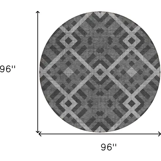 8' Charcoal Gray And Silver Round Geometric Washable Indoor Outdoor Area Rug Photo 3