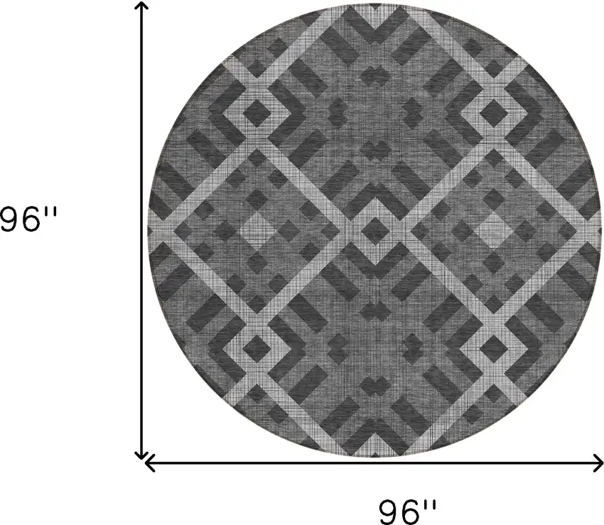 8' Charcoal Gray And Silver Round Geometric Washable Indoor Outdoor Area Rug Photo 3