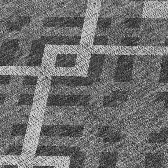 8' Charcoal Gray And Silver Round Geometric Washable Indoor Outdoor Area Rug Photo 4