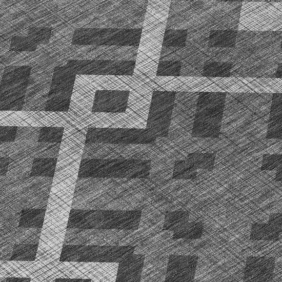 8' Charcoal Gray And Silver Round Geometric Washable Indoor Outdoor Area Rug Photo 4