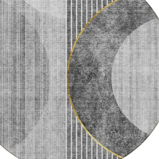 8' Charcoal Gray And Silver Round Geometric Washable Indoor Outdoor Area Rug Photo 5
