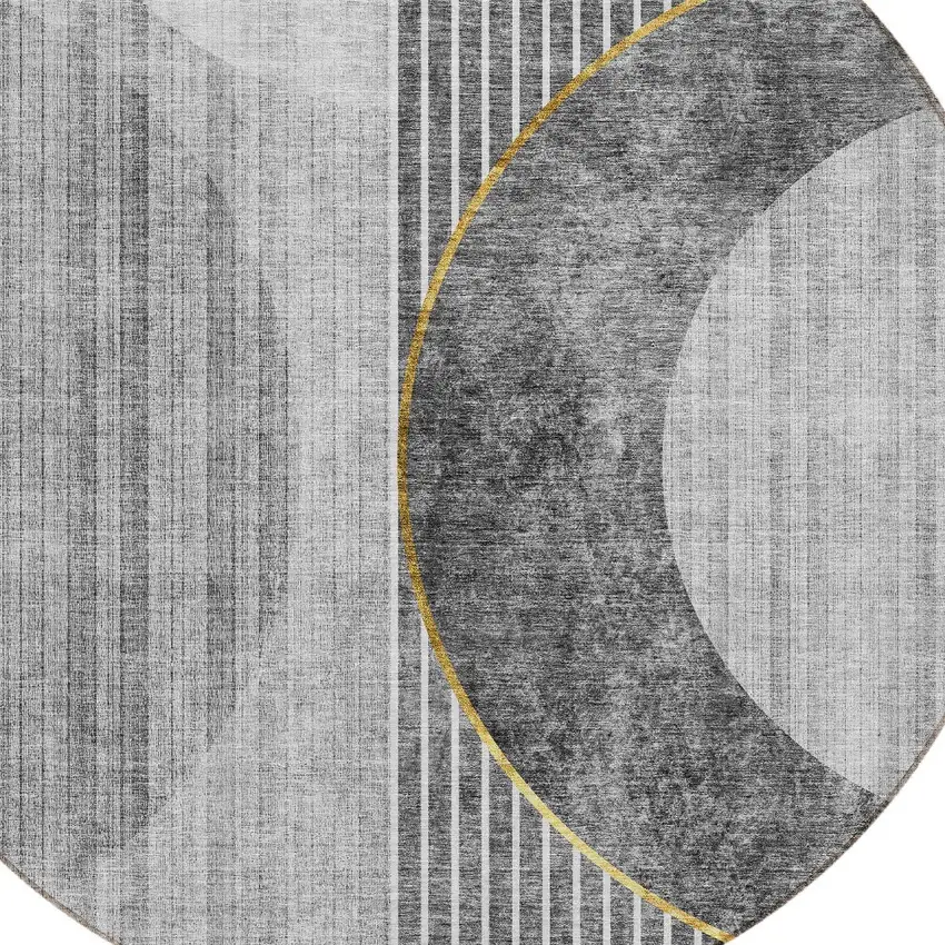 8' Charcoal Gray And Silver Round Geometric Washable Indoor Outdoor Area Rug Photo 5