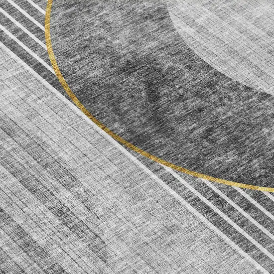 8' Charcoal Gray And Silver Round Geometric Washable Indoor Outdoor Area Rug Photo 4