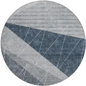 Photo of 8' Charcoal Gray And Silver Round Geometric Washable Indoor Outdoor Area Rug