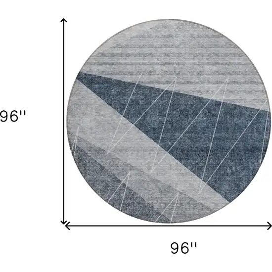 8' Charcoal Gray And Silver Round Geometric Washable Indoor Outdoor Area Rug Photo 9