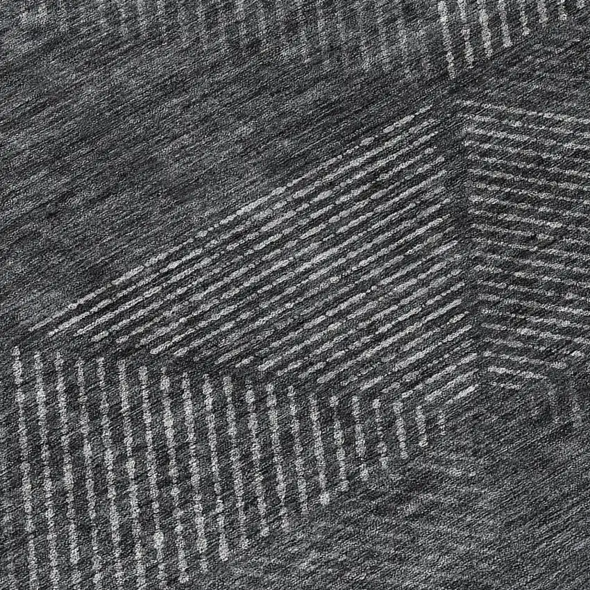 8' Charcoal Gray And Silver Round Geometric Washable Indoor Outdoor Area Rug Photo 8