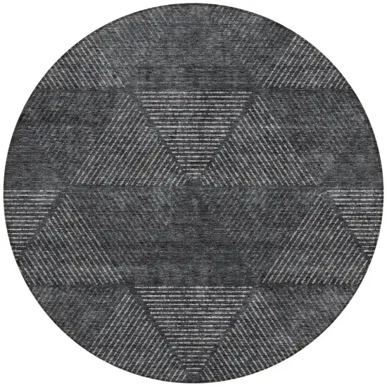 8' Charcoal Gray And Silver Round Geometric Washable Indoor Outdoor Area Rug Photo 7