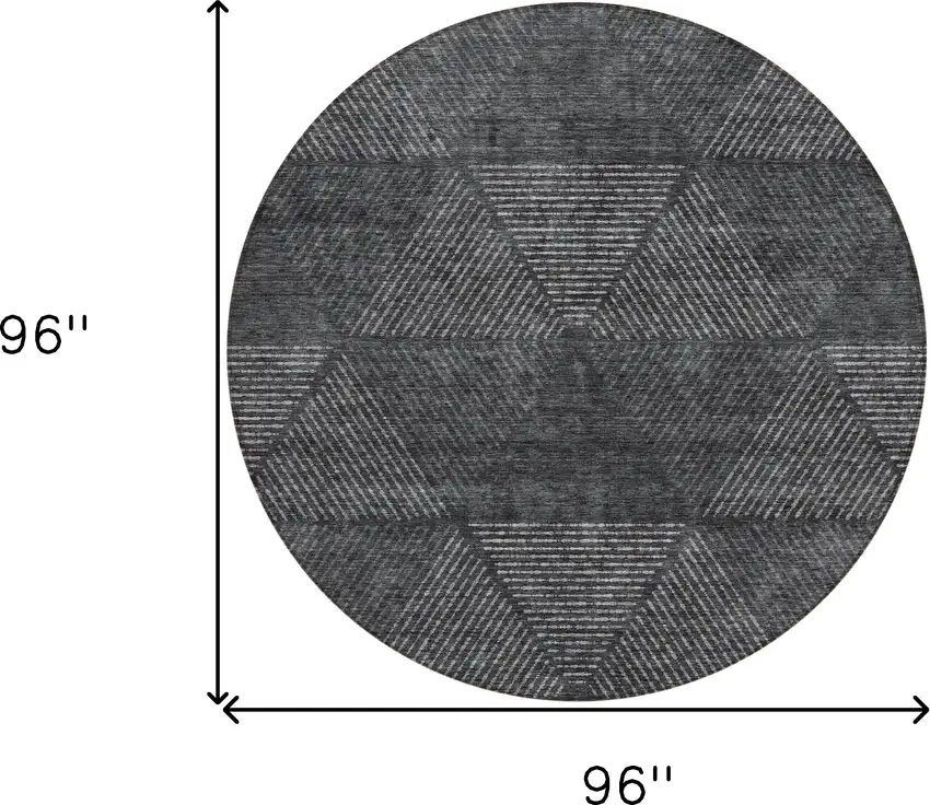8' Charcoal Gray And Silver Round Geometric Washable Indoor Outdoor Area Rug Photo 3