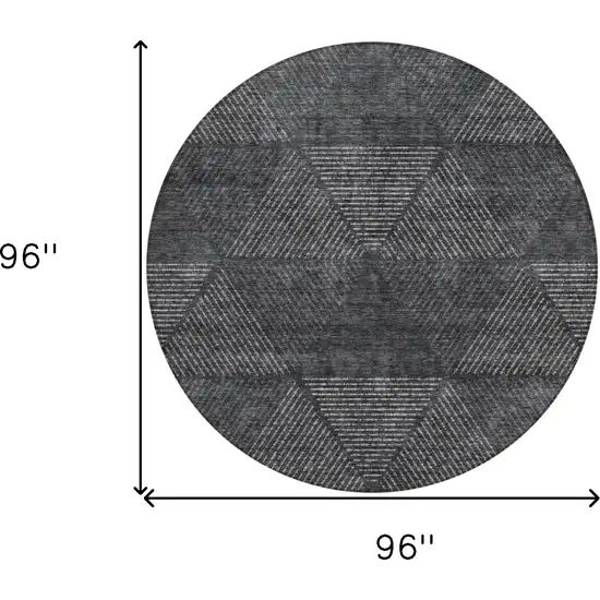 8' Charcoal Gray And Silver Round Geometric Washable Indoor Outdoor Area Rug Photo 3