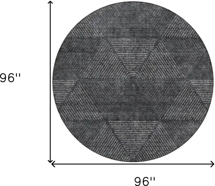 8' Charcoal Gray And Silver Round Geometric Washable Indoor Outdoor Area Rug Photo 3