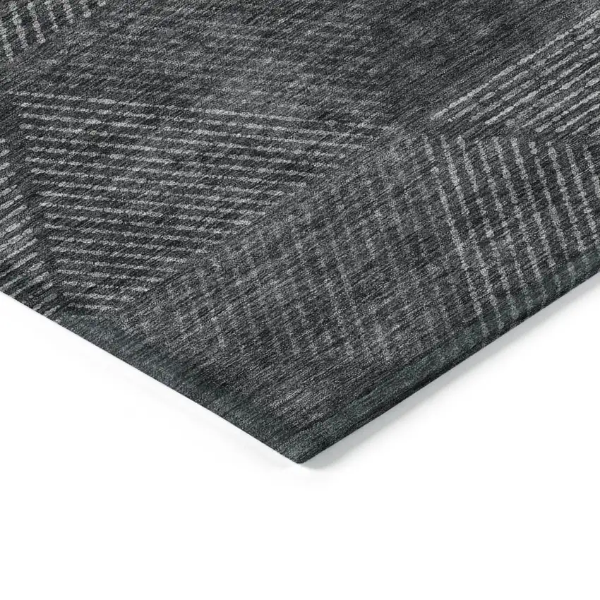 8' Charcoal Gray And Silver Round Geometric Washable Indoor Outdoor Area Rug Photo 5