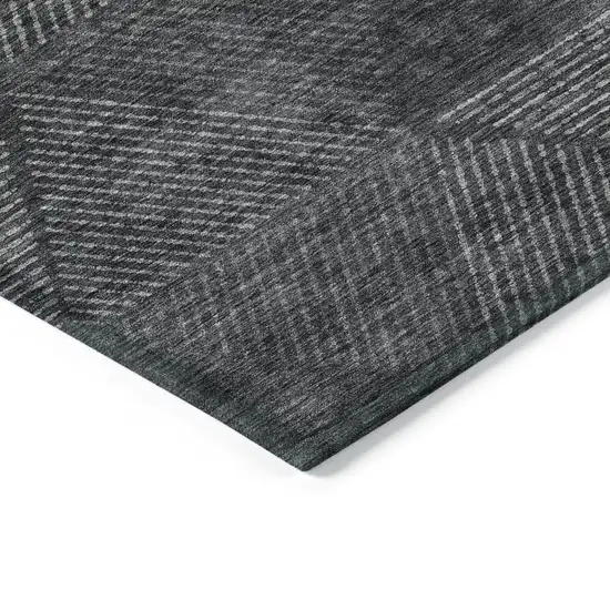 8' Charcoal Gray And Silver Round Geometric Washable Indoor Outdoor Area Rug Photo 5