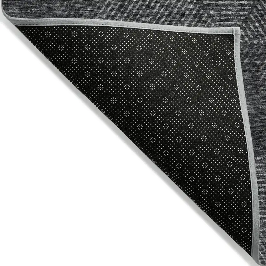 8' Charcoal Gray And Silver Round Geometric Washable Indoor Outdoor Area Rug Photo 4