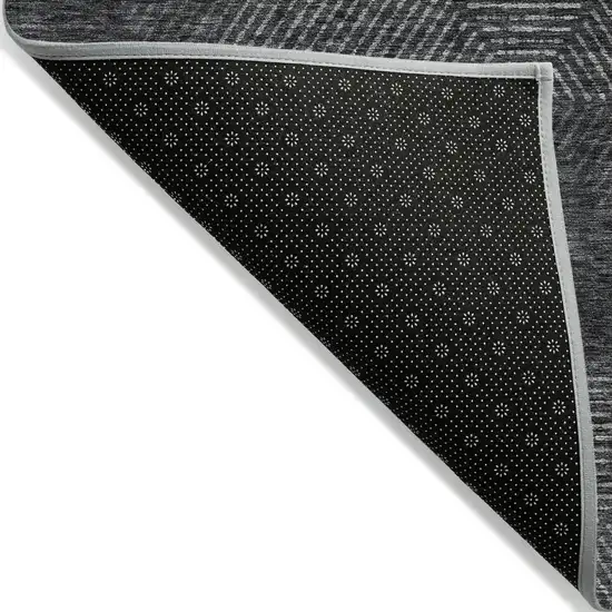 8' Charcoal Gray And Silver Round Geometric Washable Indoor Outdoor Area Rug Photo 4