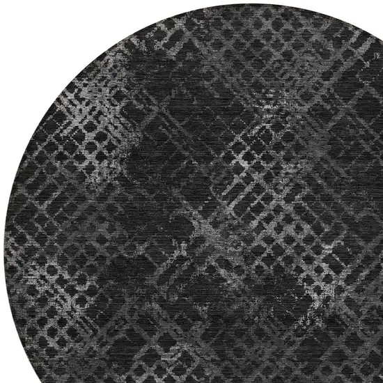 8' Charcoal Gray And Silver Round Geometric Washable Indoor Outdoor Area Rug Photo 4
