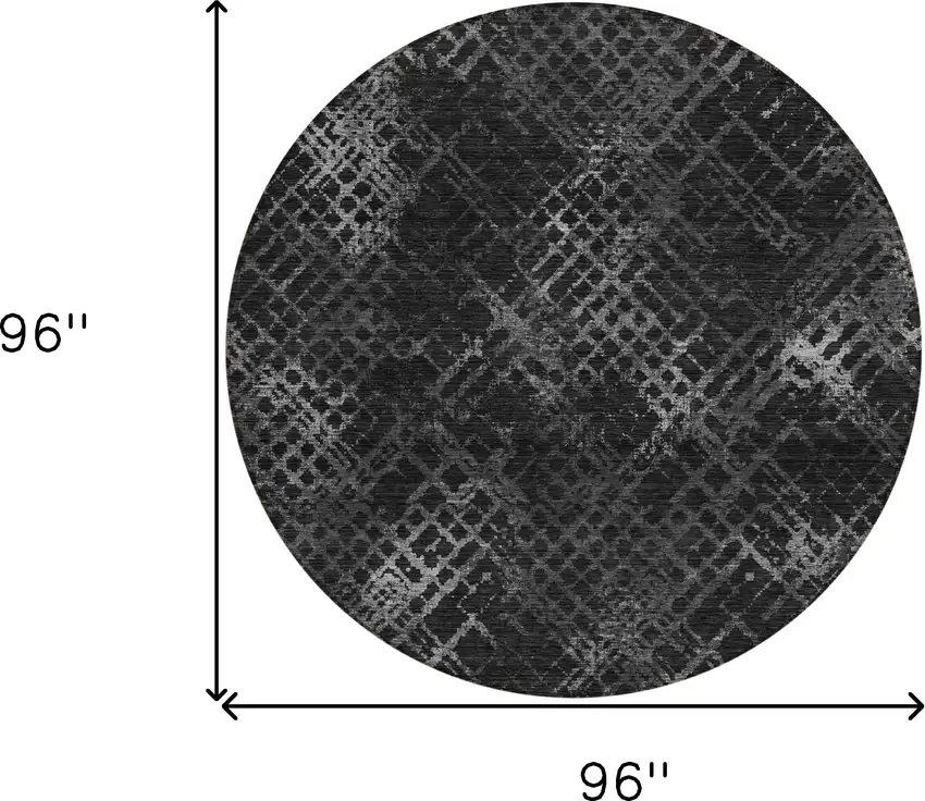 8' Charcoal Gray And Silver Round Geometric Washable Indoor Outdoor Area Rug Photo 3