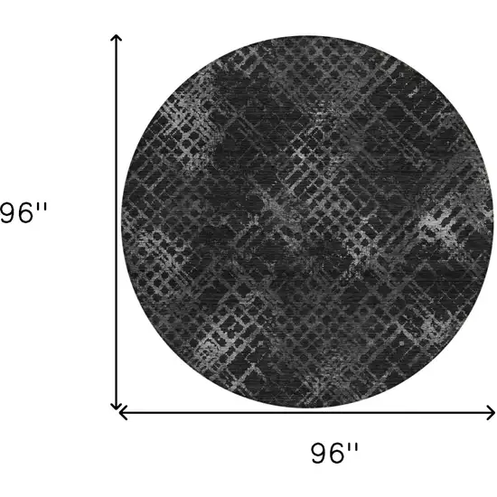 8' Charcoal Gray And Silver Round Geometric Washable Indoor Outdoor Area Rug Photo 3