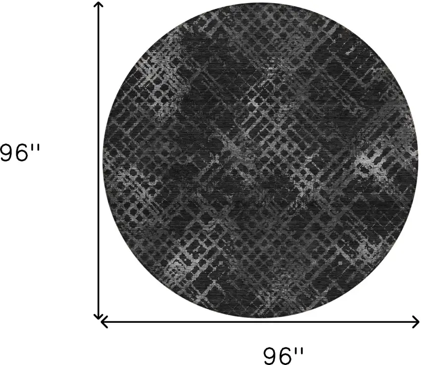 8' Charcoal Gray And Silver Round Geometric Washable Indoor Outdoor Area Rug Photo 3