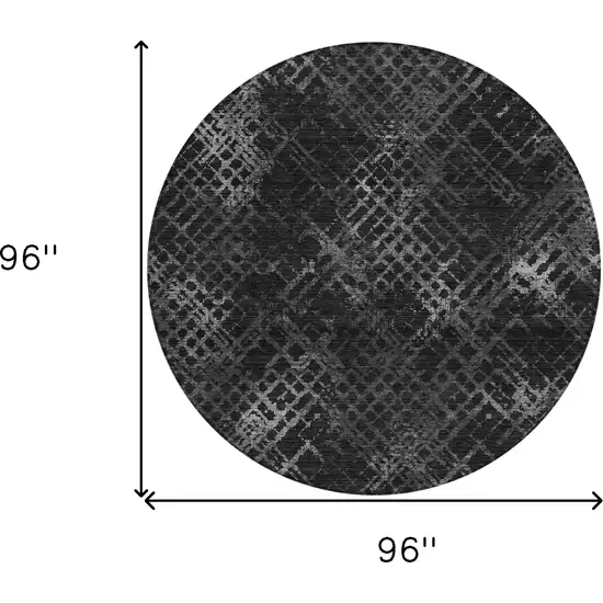 8' Charcoal Gray And Silver Round Geometric Washable Indoor Outdoor Area Rug Photo 3