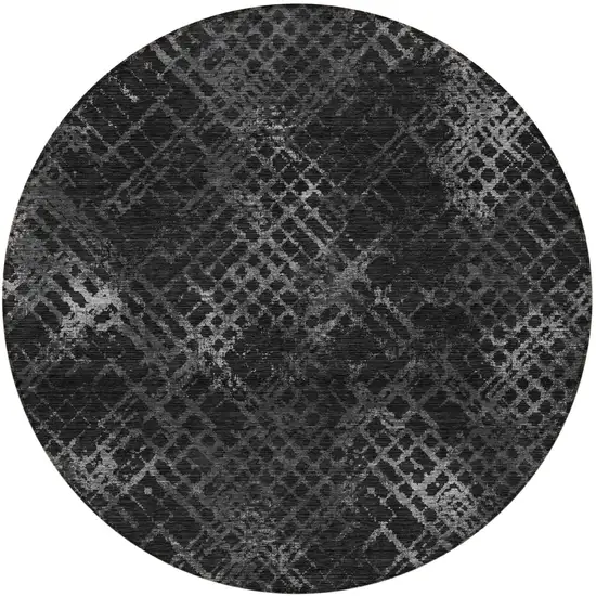 8' Charcoal Gray And Silver Round Geometric Washable Indoor Outdoor Area Rug Photo 5