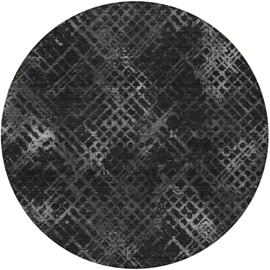 8' Charcoal Gray And Silver Round Geometric Washable Indoor Outdoor Area Rug Photo 5