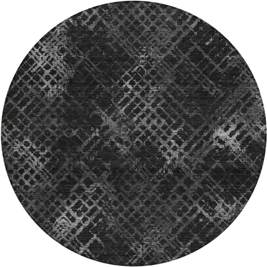 8' Charcoal Gray And Silver Round Geometric Washable Indoor Outdoor Area Rug Photo 2