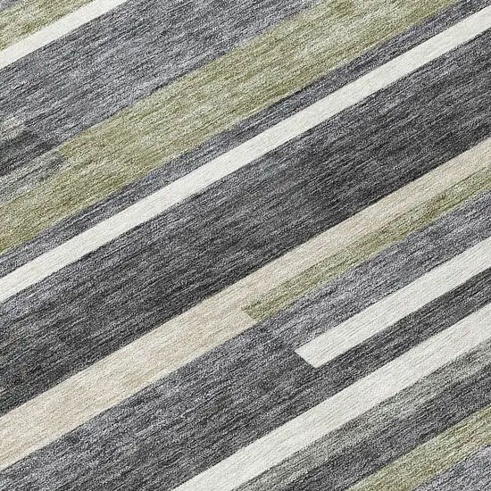 8' Charcoal Gray And Silver Round Striped Washable Indoor Outdoor Area Rug Photo 9