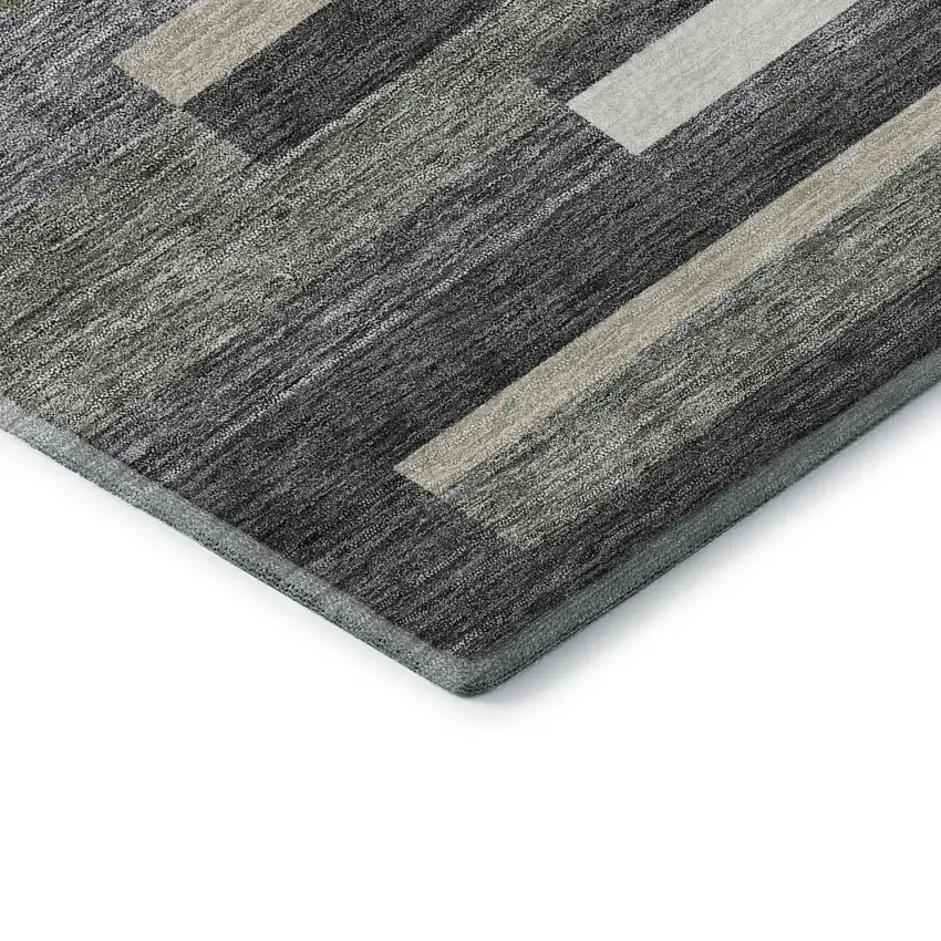 8' Charcoal Gray And Silver Striped Washable Round Rug With UV Protection Photo 7