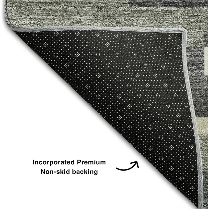 8' Charcoal Gray And Silver Striped Washable Round Rug With UV Protection Photo 6