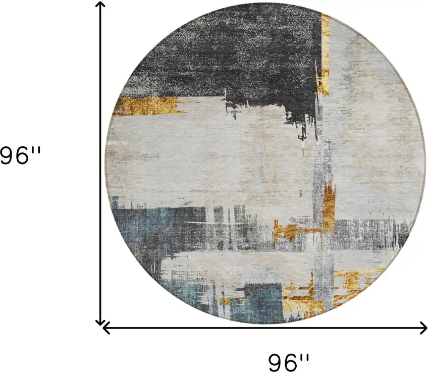 8' Charcoal Gray And Tan Round Abstract Washable Indoor Outdoor Area Rug Photo 3