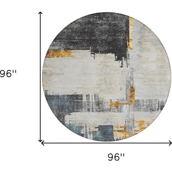 8' Charcoal Gray And Tan Round Abstract Washable Indoor Outdoor Area Rug Photo 3