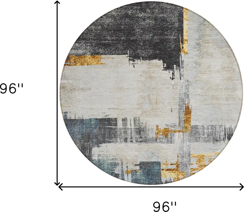 8' Charcoal Gray And Tan Round Abstract Washable Indoor Outdoor Area Rug Photo 3