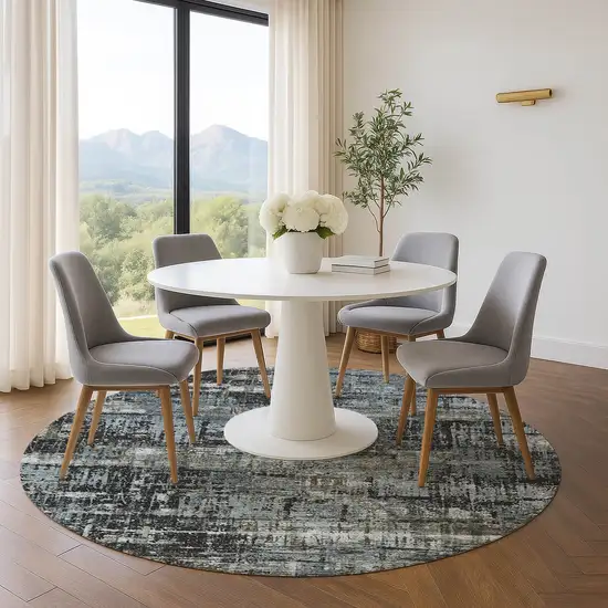 8' Charcoal Gray And Taupe Geometric Washable Round Rug With UV Protection Photo 5