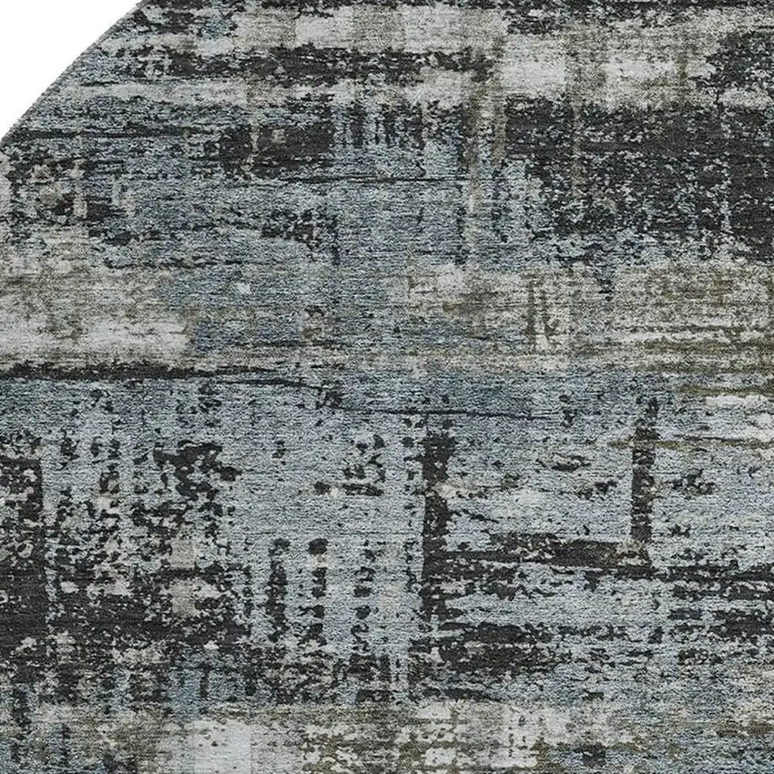 8' Charcoal Gray And Taupe Geometric Washable Round Rug With UV Protection Photo 3