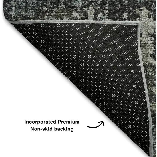 8' Charcoal Gray And Taupe Geometric Washable Round Rug With UV Protection Photo 6