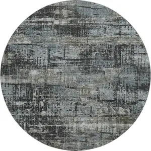 Photo of 8' Charcoal Gray And Taupe Geometric Washable Round Rug With UV Protection