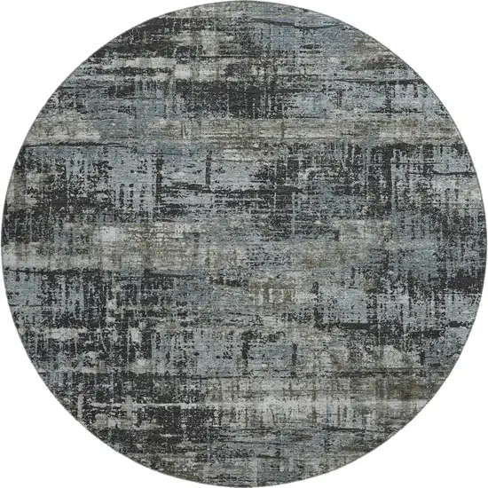 8' Charcoal Gray And Taupe Geometric Washable Round Rug With UV Protection Photo 1
