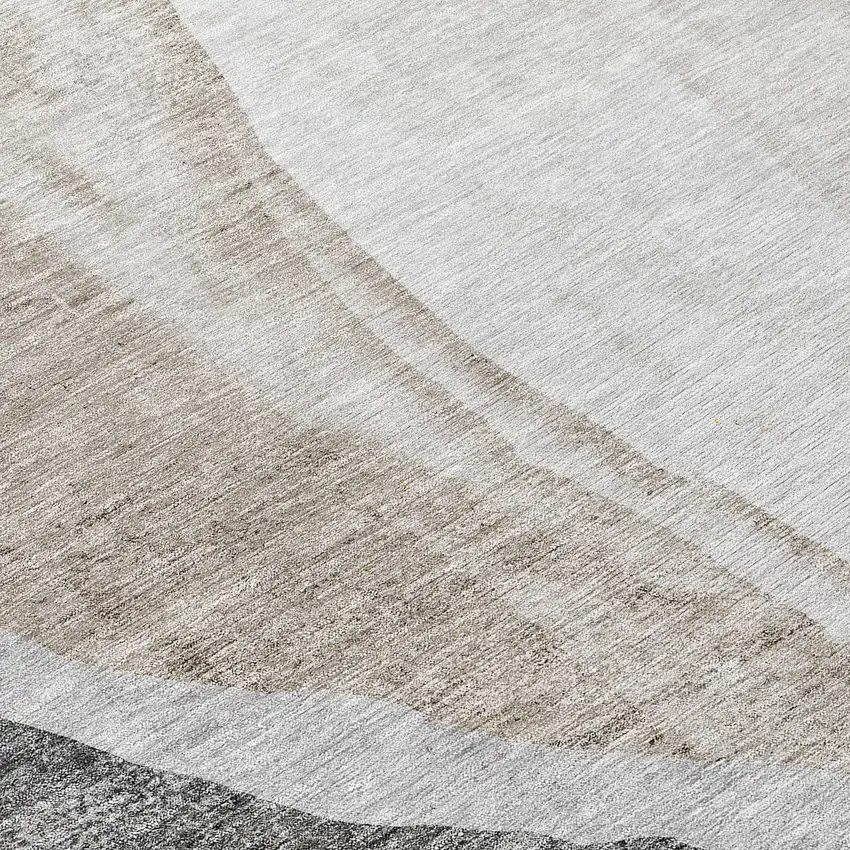 8' Charcoal Gray And Taupe Round Abstract Washable Indoor Outdoor Area Rug Photo 9