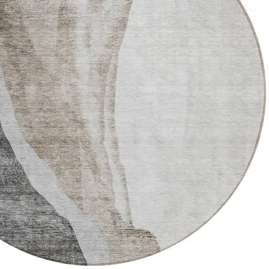 8' Charcoal Gray And Taupe Round Abstract Washable Indoor Outdoor Area Rug Photo 5